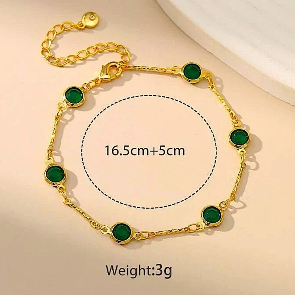 NEW 18K GOLD PLATED EMERALD GREEN ZIRCON BRACELET